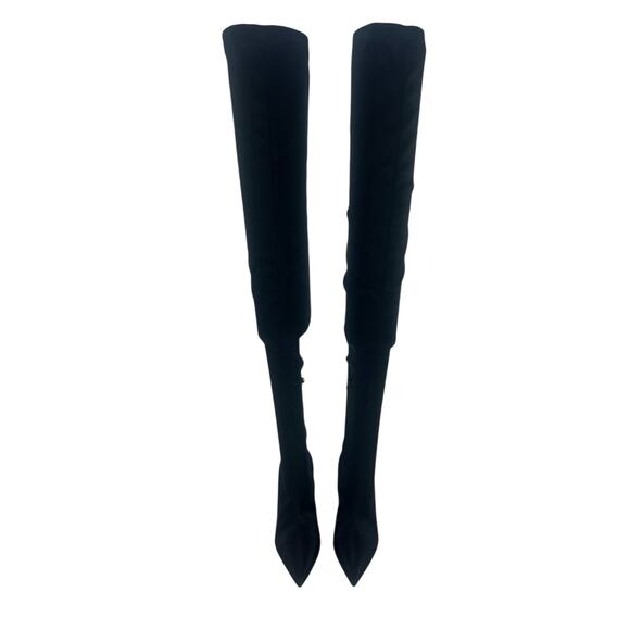Christian Louboutin Black Lipstrass Botta Alta Satin Thigh Boots 100 - Picture 7 of 16